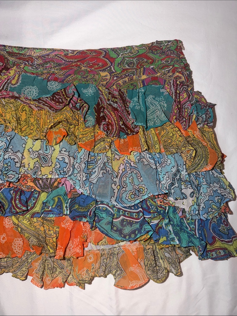 ZARA Colorful Paisley Patchwork Ruffle Mini Skirt, size medium - Picture 7 of 16